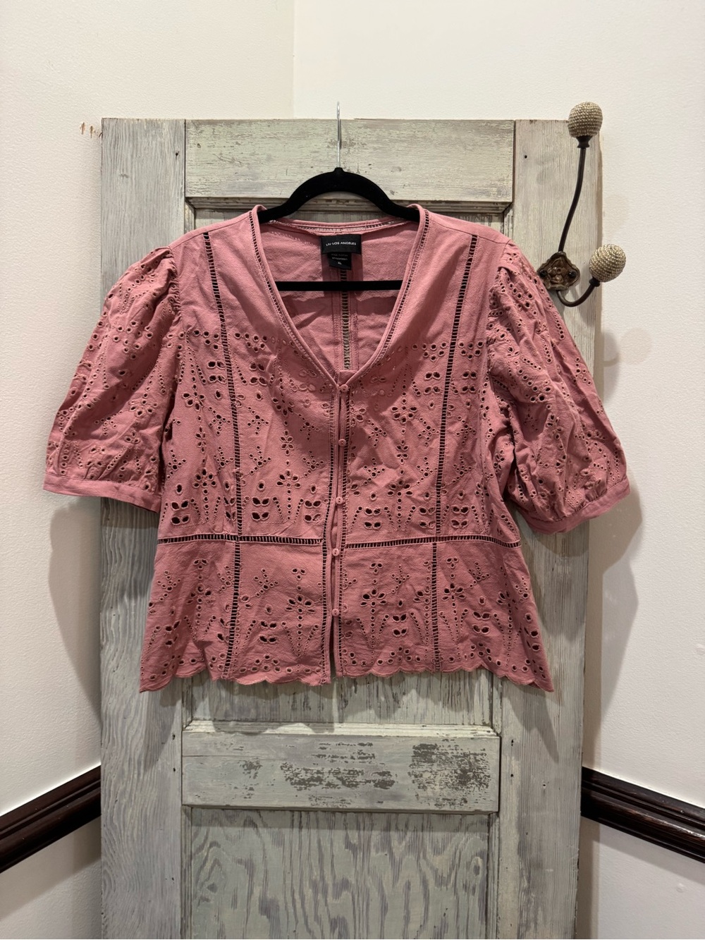 LIV LOS ANGELES Cotton blouse mauve pink eyelet X-Large